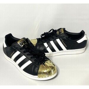 Adidas Superstar Gold Shell Toe Sneakers Women’s 8.5 Black White Metallic BB5115